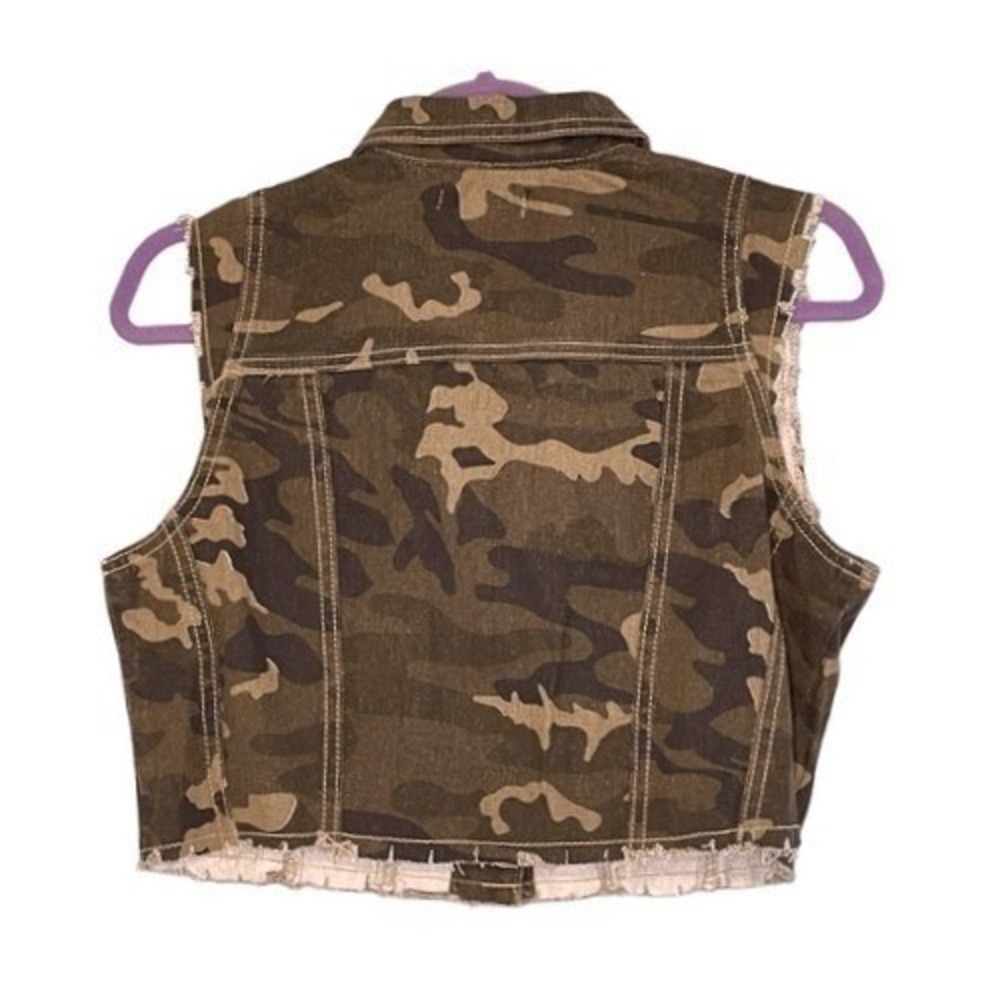 Y2K Southpole Cropped Camo Print‎ Denim Vest Green Sleeveless Button Down M - Picture 4 of 9